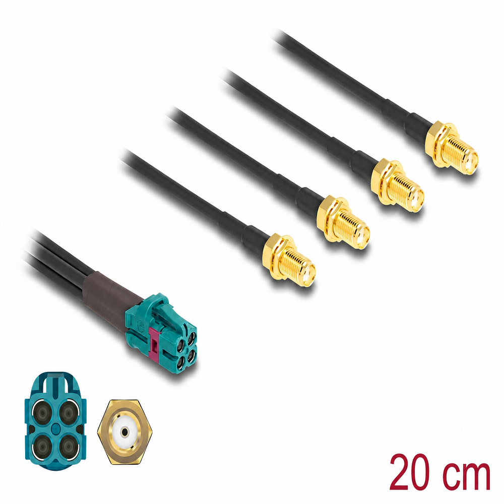 Metabee Mini Fakra HFM Quad Z Coded Female to 4 x SMA Female Automotive B-Type Cable, 0.2m