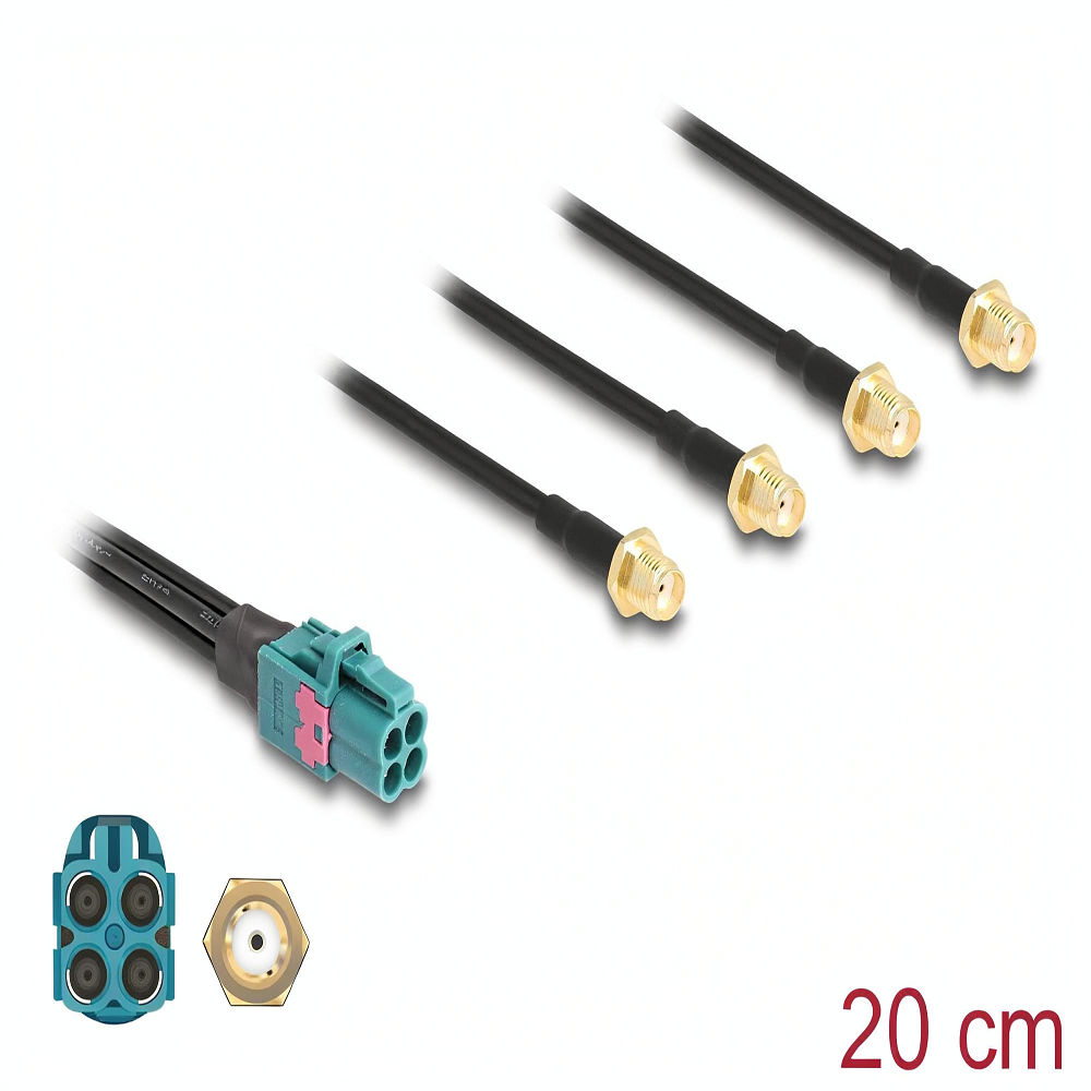 Metabee Mini Fakra HFM Quad Z Female to 4 x SMA Female Cable, 0.2m