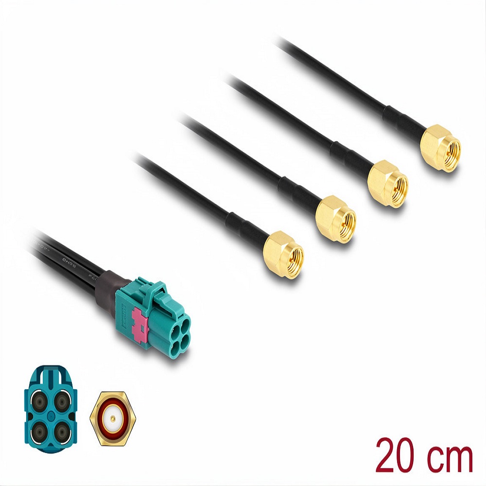 Metabee Mini Fakra Quad Z Coded Female to 4 x SMA Male Cable HFM Coaxial Cable, 0.2m