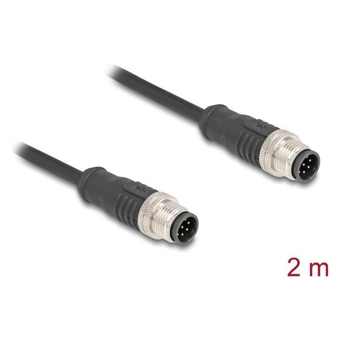 Cavo DELOCK Cat5e M12 codifica A a 8 pin, da spina a spina, 24 AWG, S/FTP, nero, 2 m