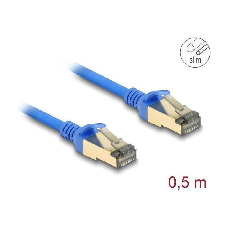 DELOCK Cat8.1 İnce Ethernet Kablosu, RJ45 Fişten Fişe, 28 AWG, FTP, Mavi, 0,5 m