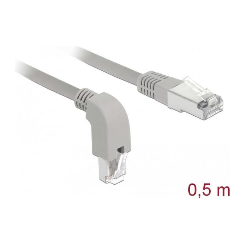 DELOCK Cat6a RJ45 Angled Ethernet Cable, Angled Down to Straight, 26 AWG, S/FTP, Grey, 0.5 m