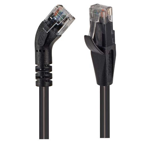 METABEE Cat5E イーサネット パッチ ケーブル、ストレート - 45 度左、24AWG、シールドなし、黒、1 フィート