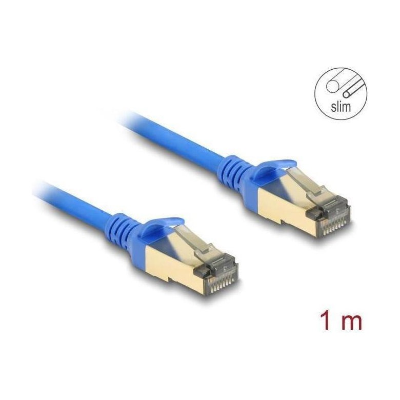 DELOCK Cat8.1 İnce Ethernet Kablosu, RJ45 Fişten Fişe, 28 AWG, FTP, Mavi, 1 m