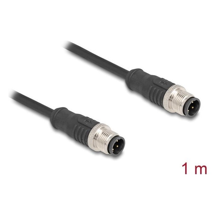 Cavo a 4 pin con codifica D Cat5e M12 DELOCK, da spina a spina, 26 AWG, S/FTP, nero, 1 m
