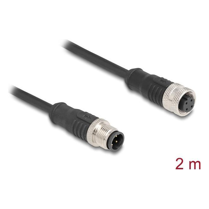 DELOCK Cavo Cat5e M12 con codifica D a 4 pin, da spina a presa, 26 AWG, S/FTP, nero, 2 m