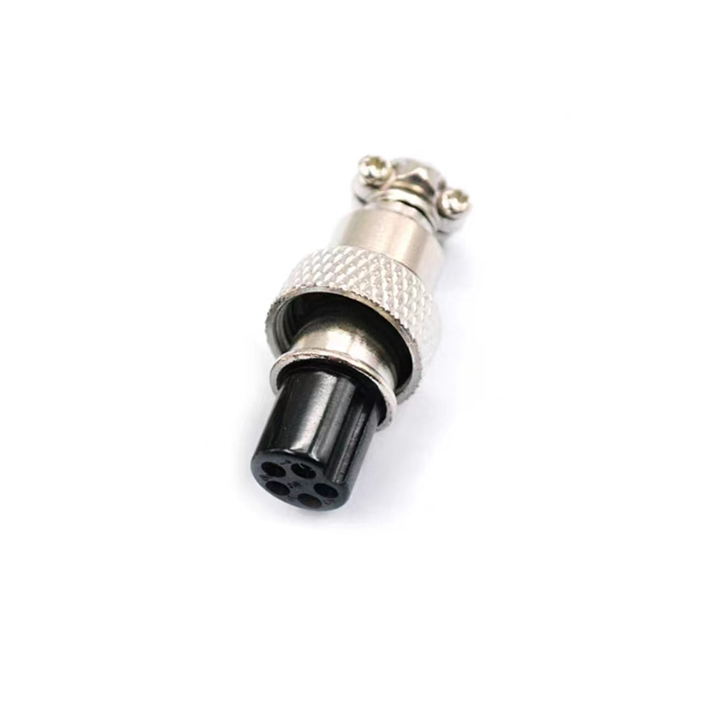 GX12 Standard Type 5Pin Female Straight Plug Threaded Cable Mount Solder Silver