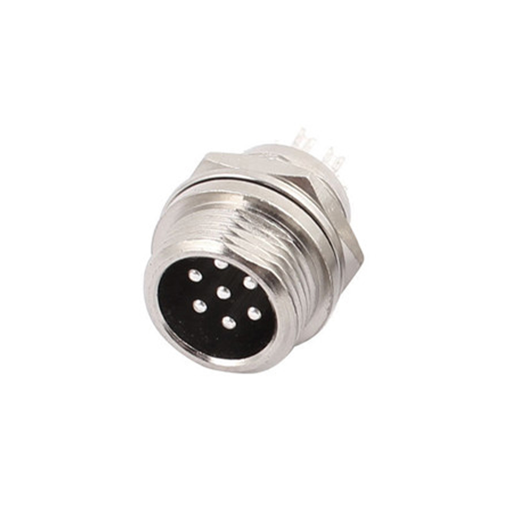 GX12 Standard Type 7Pin Male Straight Socket Threaded Cable Mount  Solder Silver