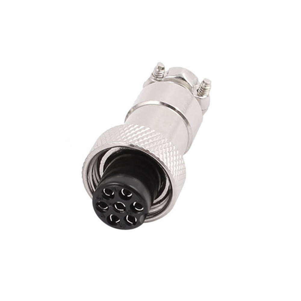 GX12 Standard Type 7Pin Female Straight Plug Threaded Cable Mount Solder Silver