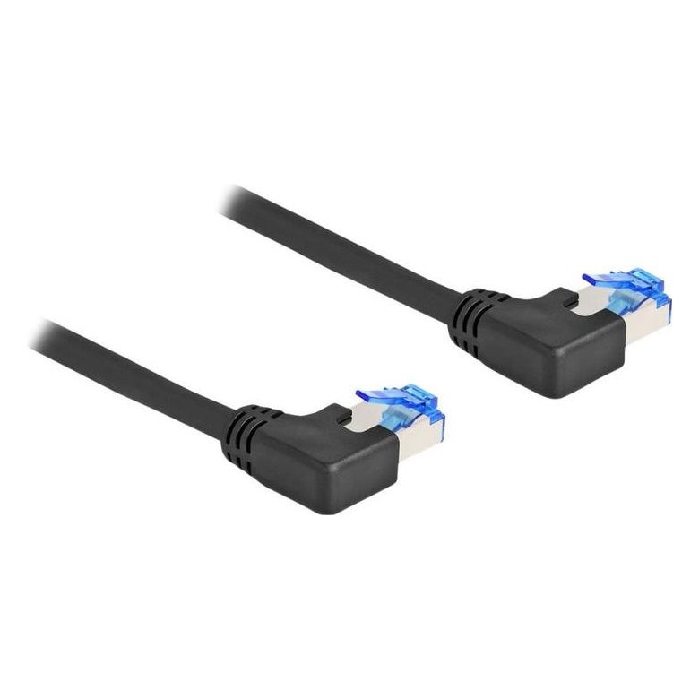 DELOCK Cat6a Angled Ethernet Patch Cable, R/A Left to R/A Left, 26 AWG, S/FTP, Black, 2 m