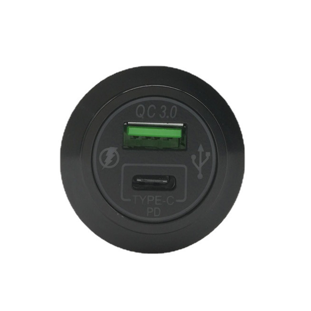 QC3.0 USB 및 PD 차량용 충전기(블루 LED 라이트 링 포함)