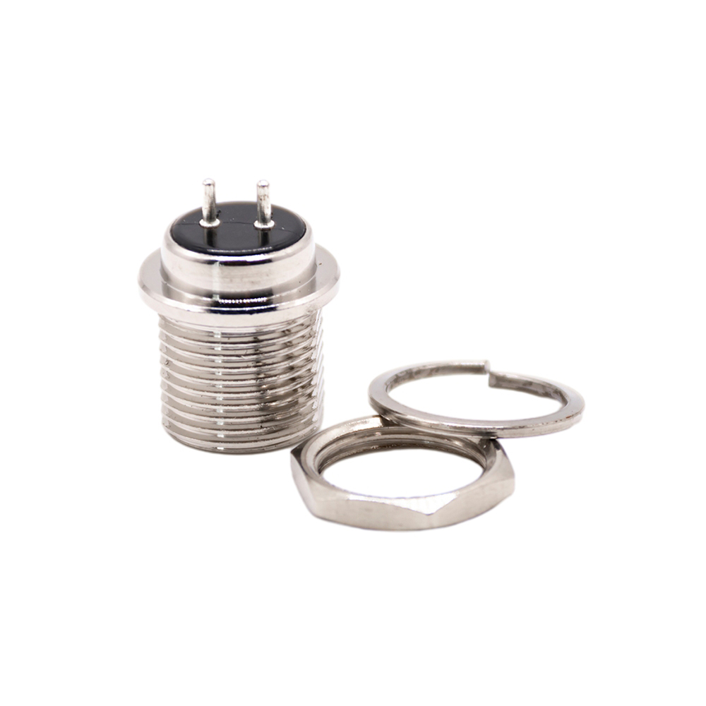 GX16 Standard Type 2Pin Male Straight Socket Threaded Panel Mount Front Side Nut Solder Silver