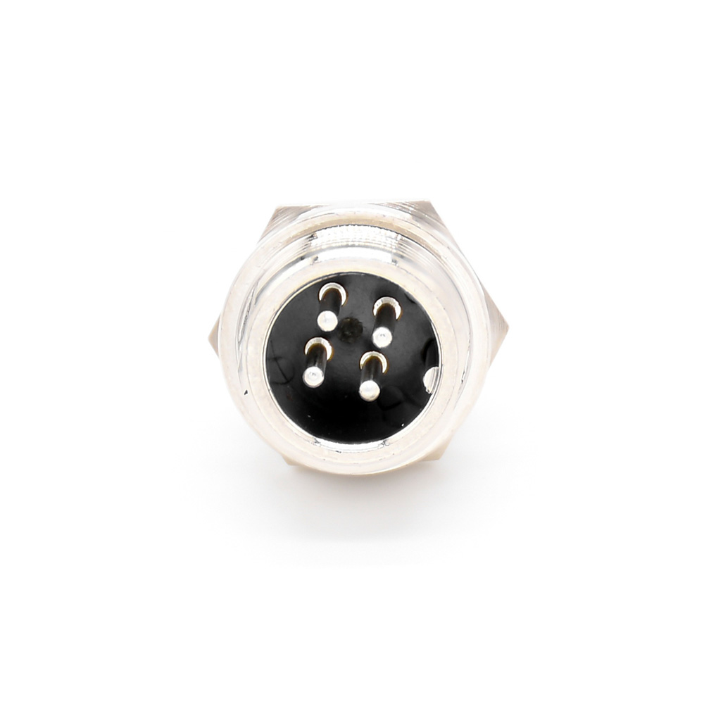 GX12 Standard Type 4Pin Male Straight Socket Threaded Cable Mount  Solder Silver
