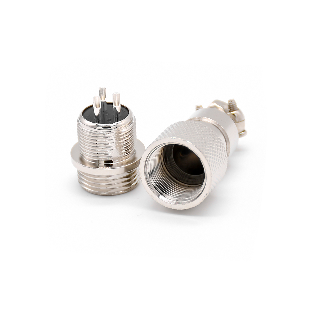 GX12 Butt-Joint Type 3Pin Male Straight Plug Threaded Cable Mount Solder Silver