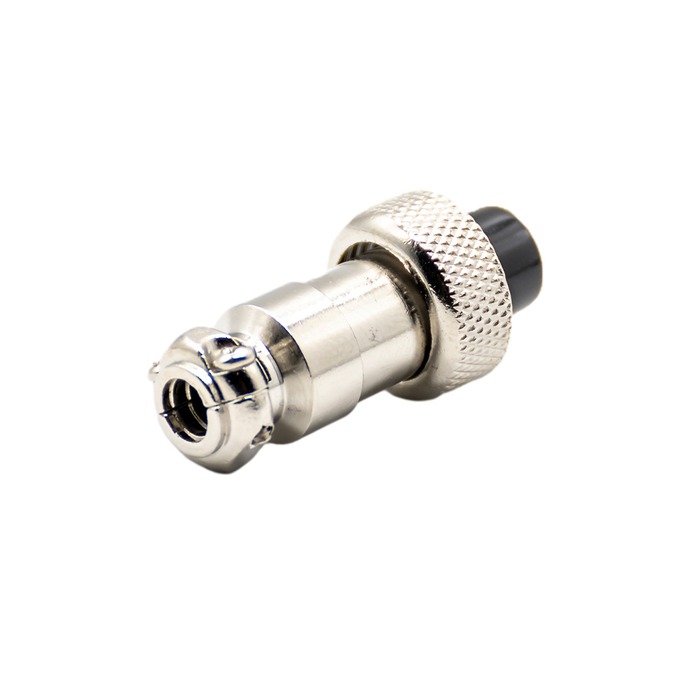 GX12 Standard Type 4Pin Female Straight Plug Threaded Cable Mount Solder Silver