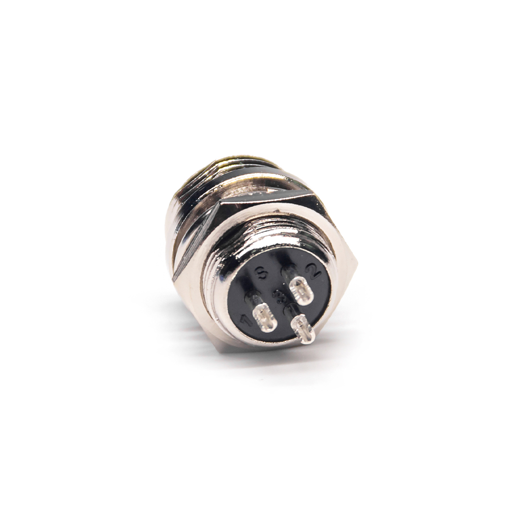 GX12 Standard Type 3Pin Male Straight Socket Threaded Cable Mount  Solder Silver