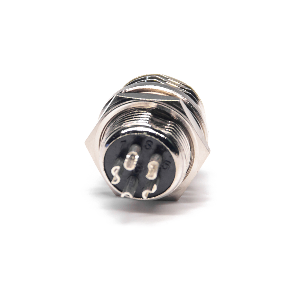 GX12 Standard Type 5Pin Male Straight Socket Threaded Cable Mount  Solder Silver