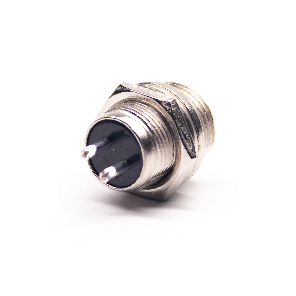 GX12 Standard Type 2Pin Male Straight Socket Threaded Cable Mount  Solder Silver