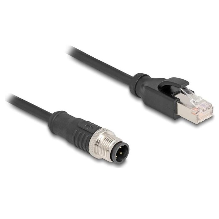 DELOCK Cavo Ethernet Cat5e M12 con codifica D da spina a 4 pin a spina RJ45, 26 AWG, S/FTP, nero, 2 m