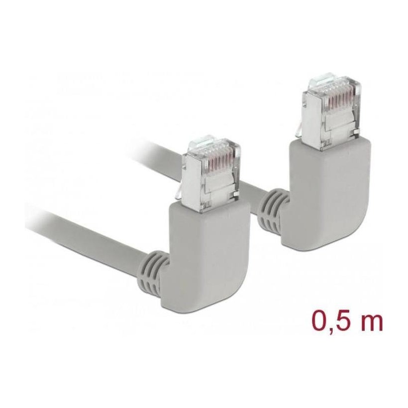 DELOCK Cat6 RJ45 Angled Ethernet Cable, Angled Up to Angled Up, 26 AWG, S/FTP, Grey, 0.5 m