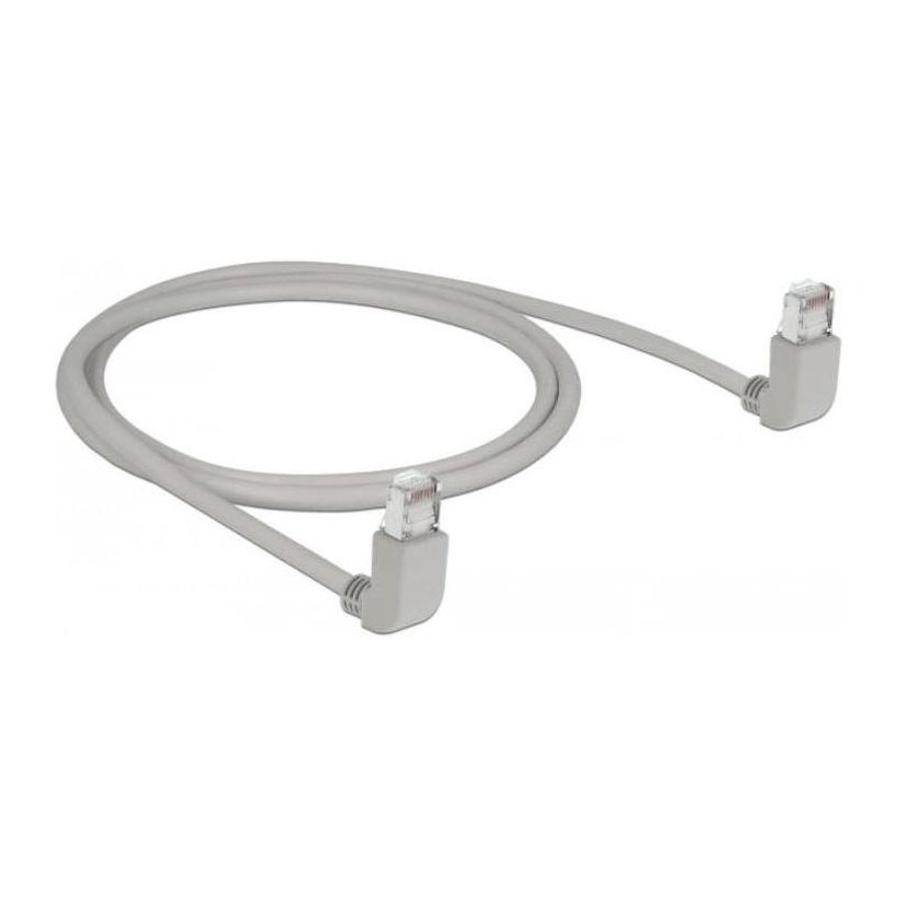 DELOCK Cat6a RJ45 Angled Ethernet Cable, Angled Up to Angled Up, 26 AWG, S/FTP, Grey, 1 m