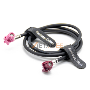 HSD 4P D Coded Right Angle Female to HSD 4P H Coded Right Angle Female Extension Cable 1M