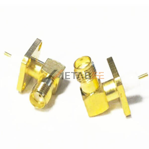 Coaxial Connector SMA Right Angle Jack Female Pin Panel Mount Four Flange 50 Ohm