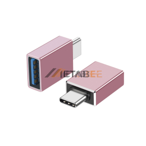USB TYPE-A Female to USB TYPE-C Male Metal Adaptor Free Hanging Rose Gold