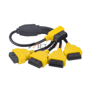 OBD2 16Pin 1 Elbow Male to 4 Female Round Cable With Yellow Shell
