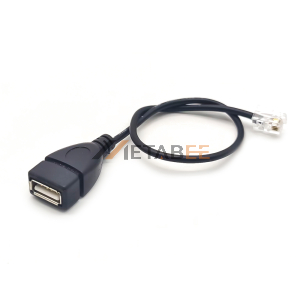 RJ9 4p4c 4-Pin Male to USB Female Cable With 30cm Round Black Cable