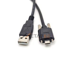 USB 2.0 a Plug to Micro B Plug with Locking Screw Cable With 300cm Round Black Cable