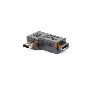USB-Micro B 2.0 Female to USB-Mini B 2.0 Male Adaptor Free Hanging (In-Line) Right Angle Black