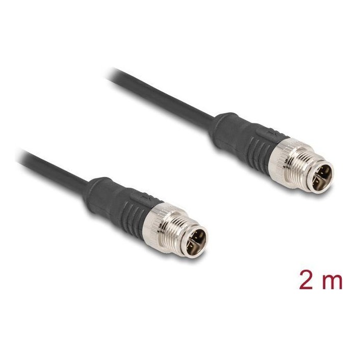 Cavo DELOCK Cat5e M12 X-coded a 8 pin, da spina a spina, 24 AWG, S/FTP, nero, 2 m