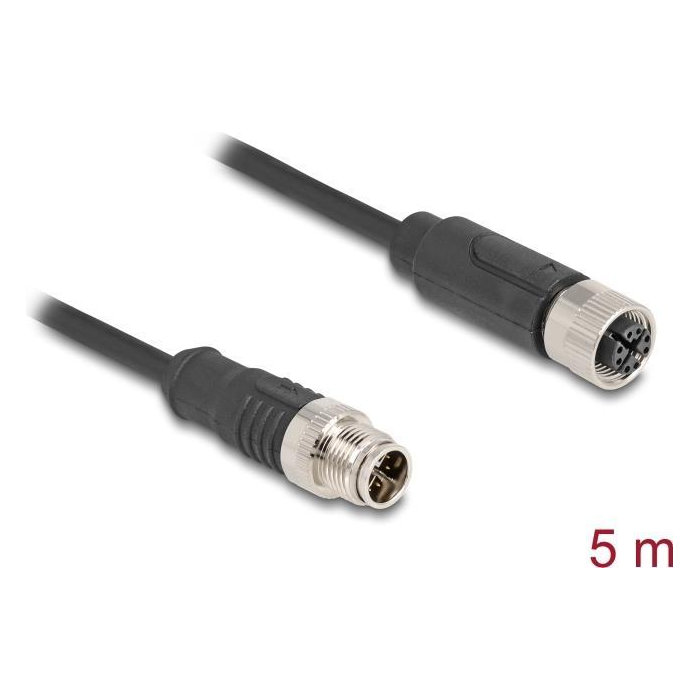 Cavo DELOCK Cat5e M12 X-coded a 8 pin, da spina a presa, 24 AWG, S/FTP, nero, 5 m
