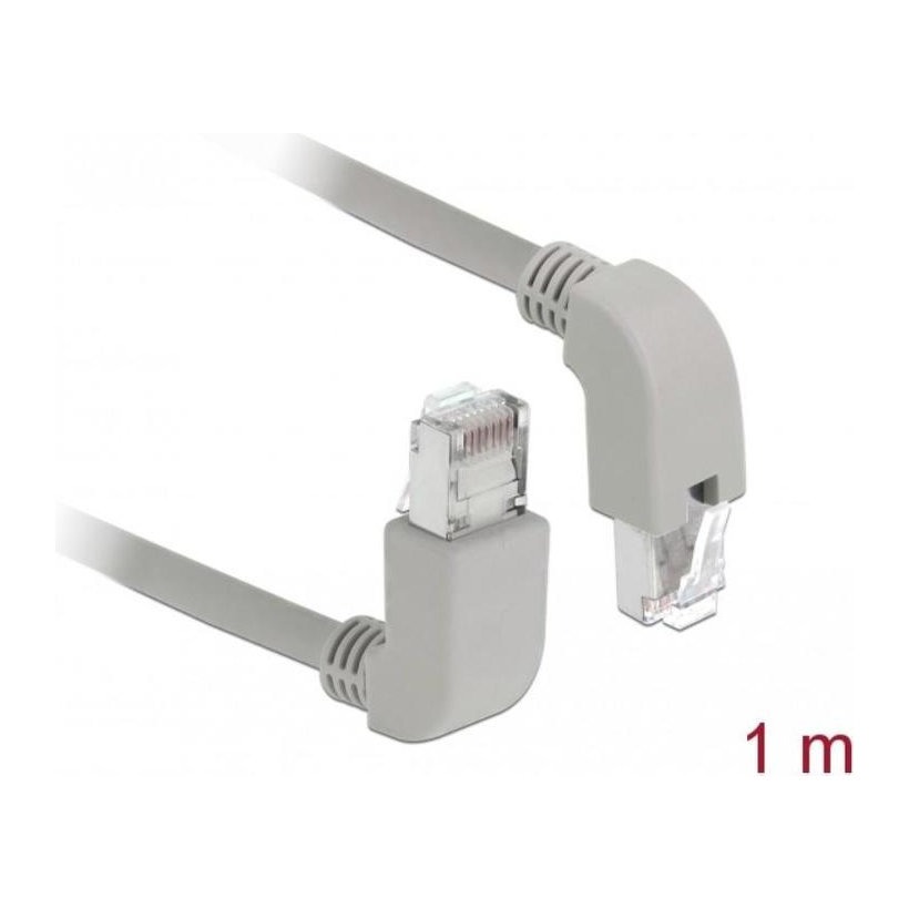 DELOCK Cat6a RJ45 Angled Ethernet Cable, Angled Up to Angled Down, 26 AWG, S/FTP, Grey, 1 m
