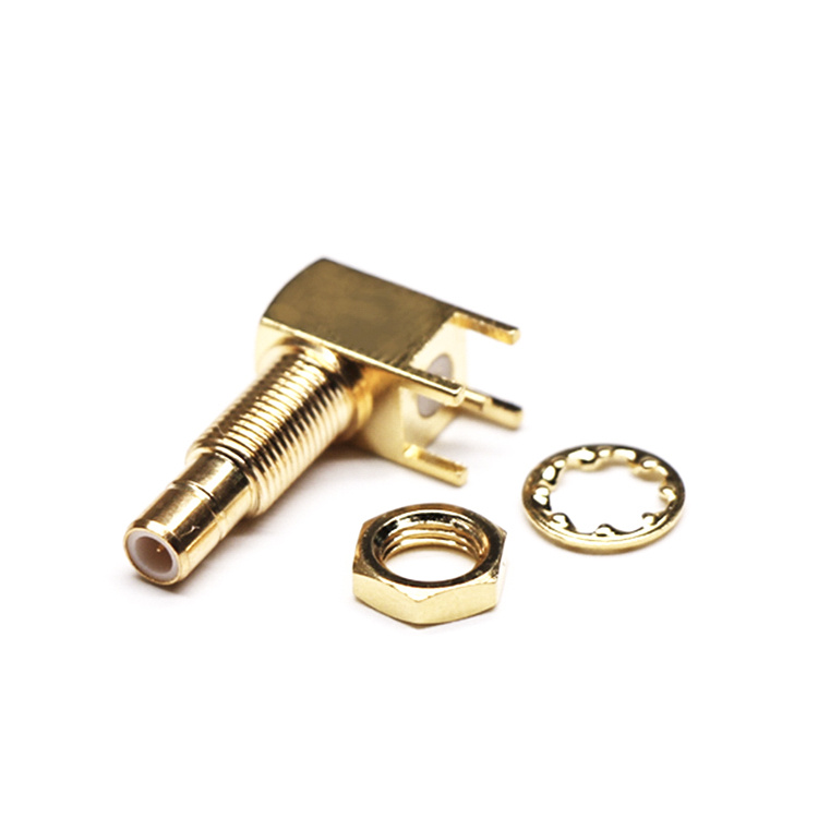 Coaxial Connector SMB Right Angle Jack Male Pin Panel Mount Through Hole 50 Ohm
