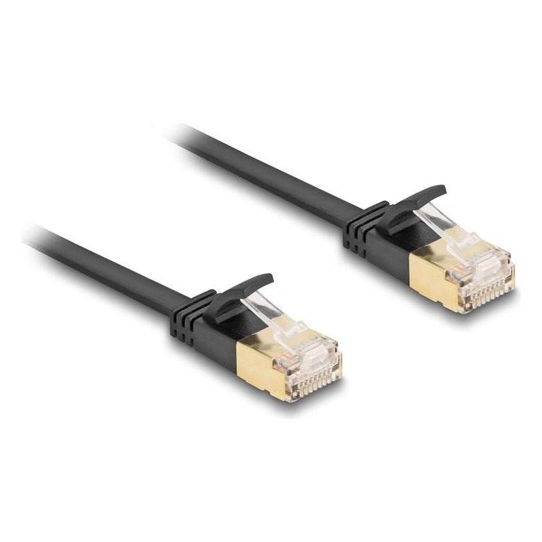 DELOCK Cat7 フラット イーサネット ケーブル、RJ45 プラグツープラグ、堅牢なラッチ付き、32 AWG、U/FTP、5 m