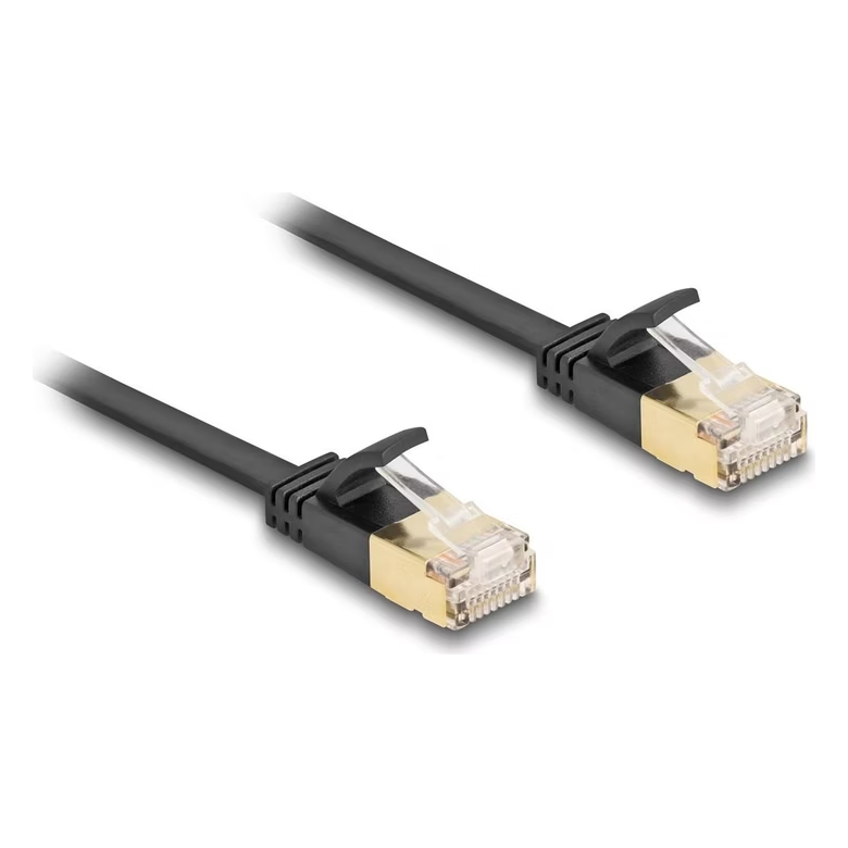 DELOCK Cat7 フラット イーサネット ケーブル、Cat6a RJ45 プラグツープラグ、堅牢なラッチ付き、32 AWG、U/FTP、0.5 m
