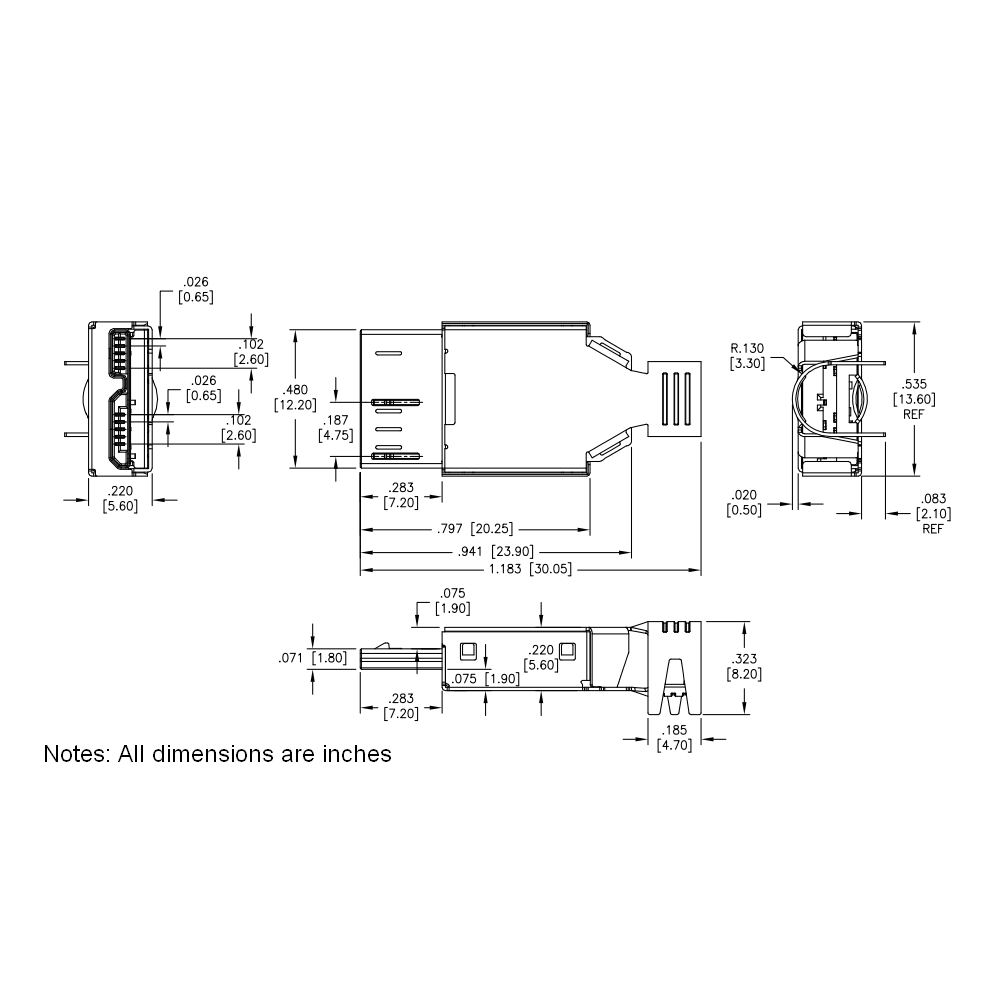 METABEE Micro USB 3.0 Type-B 10-Pin Plug, PCB Mount, SMT, Vertical