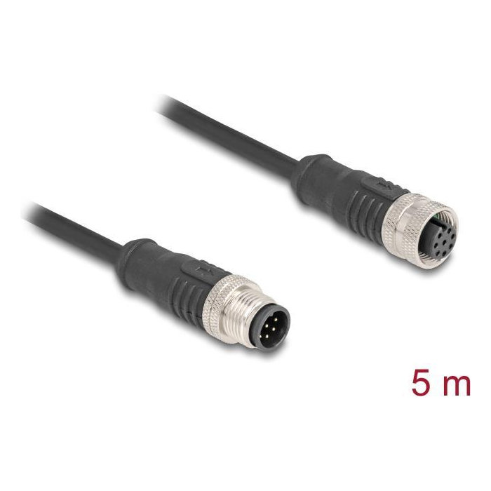 DELOCK Cavo Cat5e M12 codificato A a 8 pin, da spina a presa, 24 AWG, S/FTP, nero, 5 m