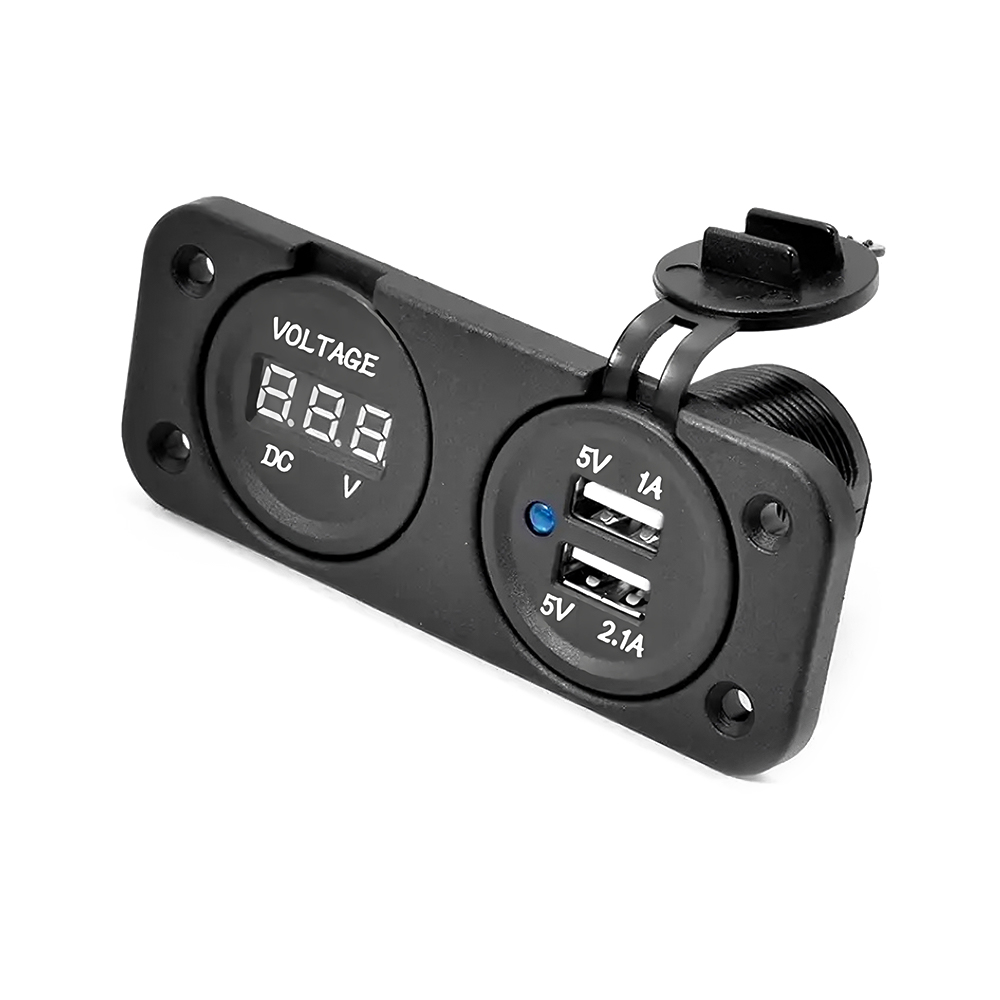 USB 车载充电器插座面板，5V 1A 和 2.1A 2 端口，带数字电压表
