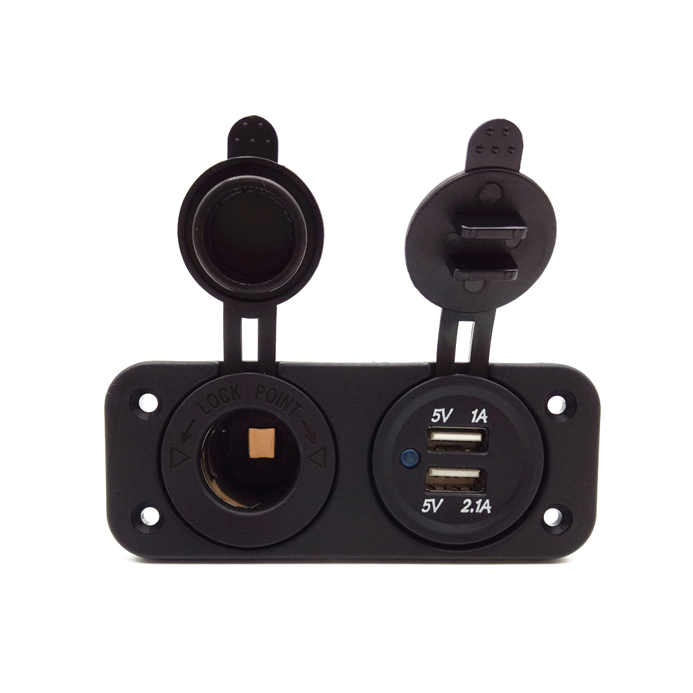 USB 车充插座面板，5V 3.1A & 电源插座 3 端口，带蓝色 LED 指示灯