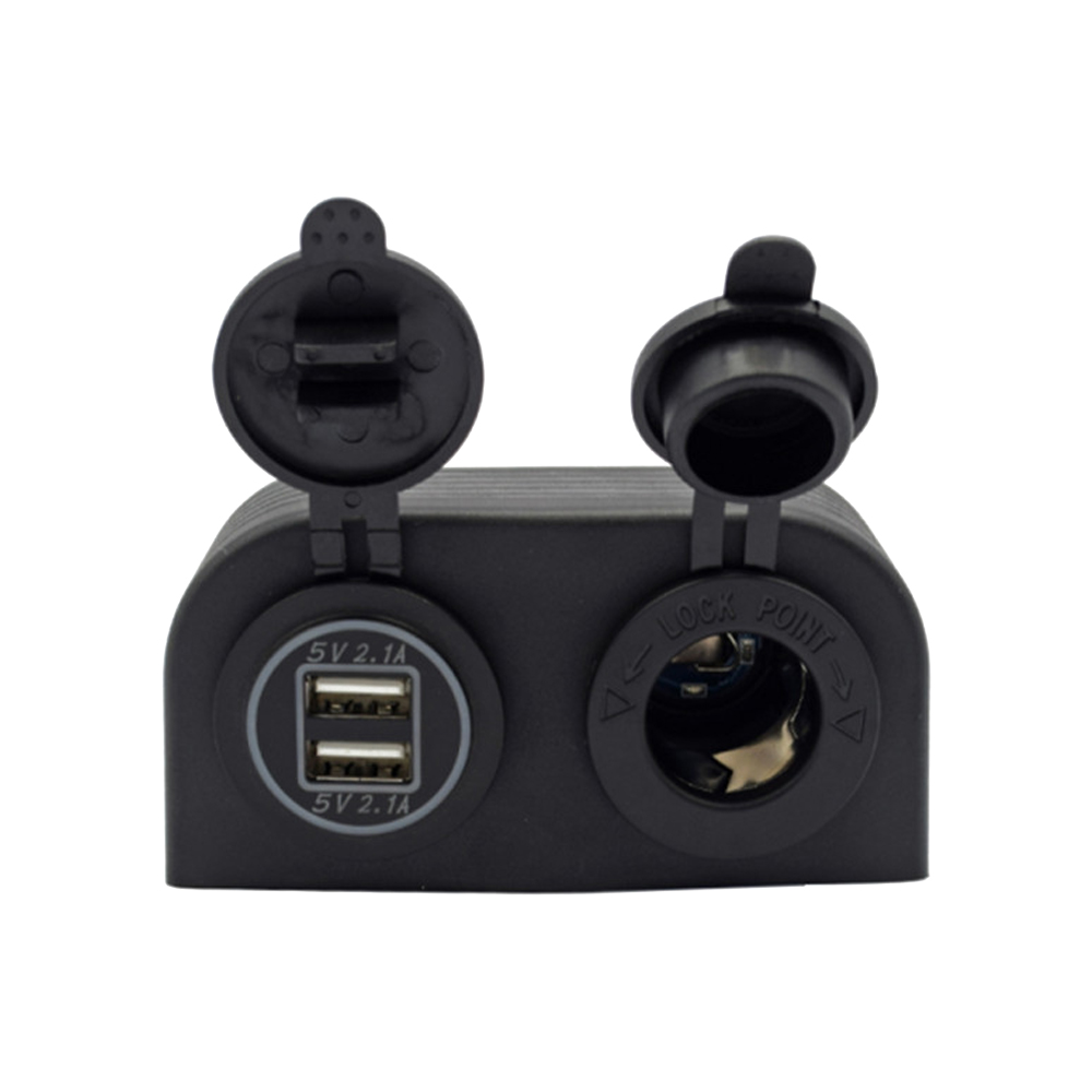 USB车载充电器插座面板，5V 2.1A & 电源插座3端口，带红灯