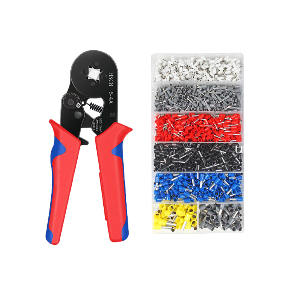 Crimping Tool Set, HSC8 6-4A & 1200 PCS Terminals, Black, Terminal Crimper