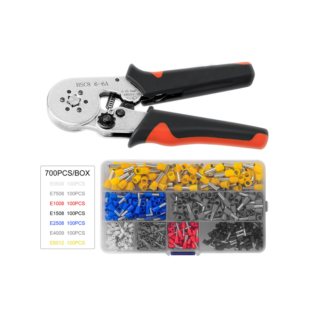 Crimping Tool Set, HSC8 6-6A & 700 PCS Terminals, 0.25-6.0mm², Orange, Terminal Crimper
