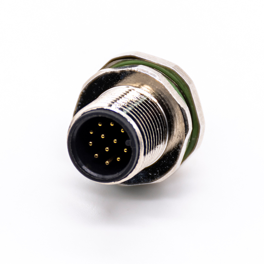 M12-Stecker für Panelmontage, 12 Pos. A-Code, ungeschirmt, gerade Leiterplattenlötung