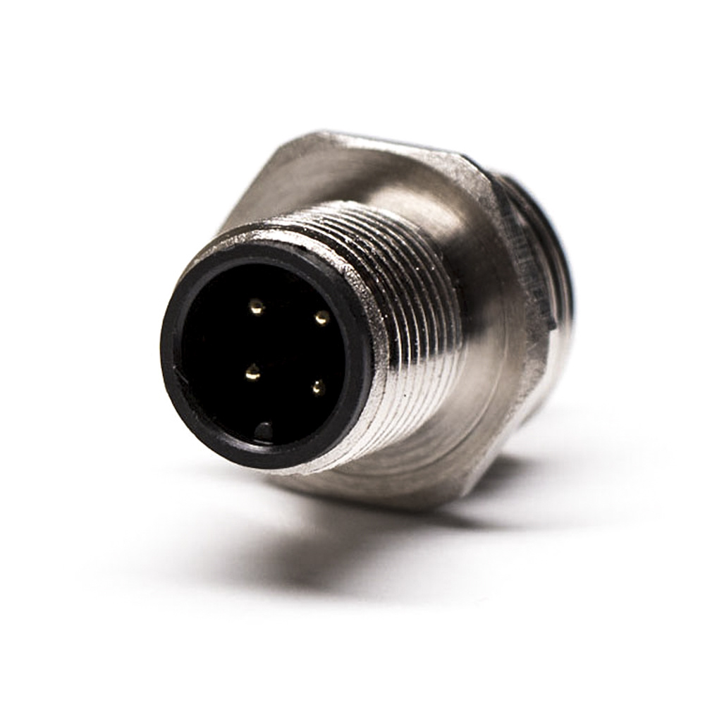 M12-Stecker für Panelmontage, 4 Pos. A-Code, ungeschirmter gerader Lötkelch