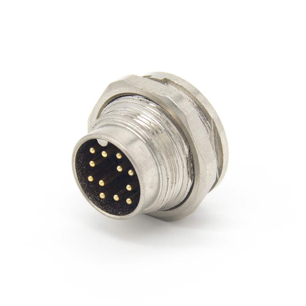 M16 Male Panel Mounting Socket 12Pos A code Unshielded Straight Solder