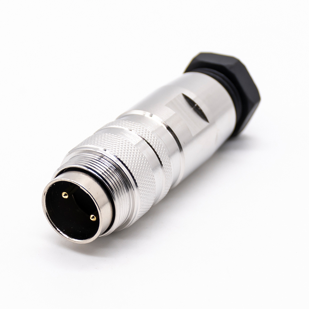 Circular Connectors M16, male straight plug, 2 male pin, A code, screw contacts