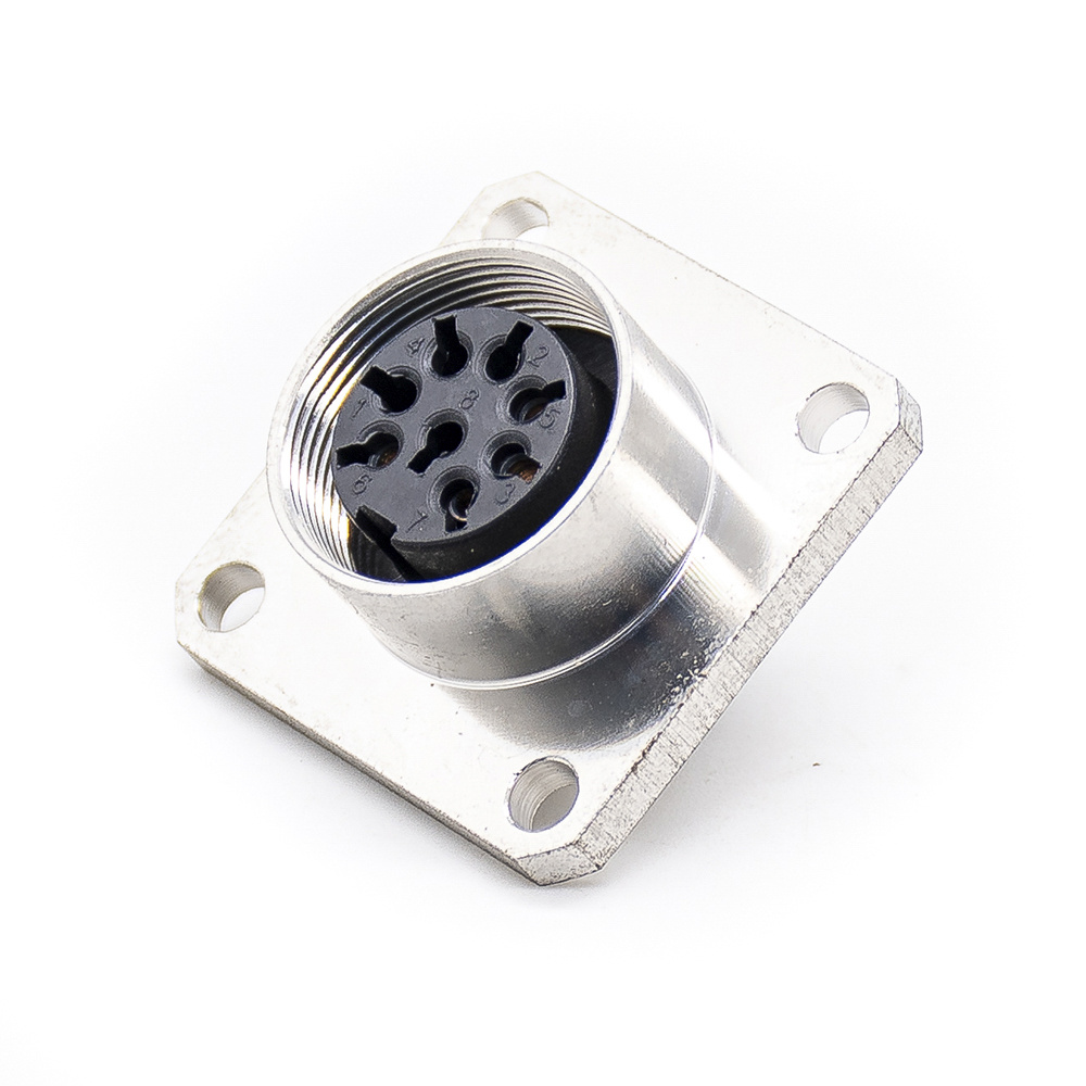 M16 Female Panel Mounting Socket 8Pos A code Unshielded Straight Solder 4holes flange